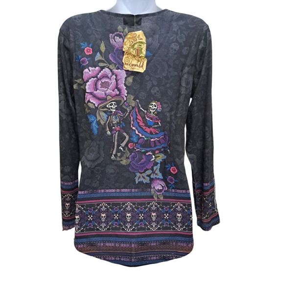 NWT Day Of The Dead Skulls Skeletons Embellished Shirt Size S - Picture 6 of 6